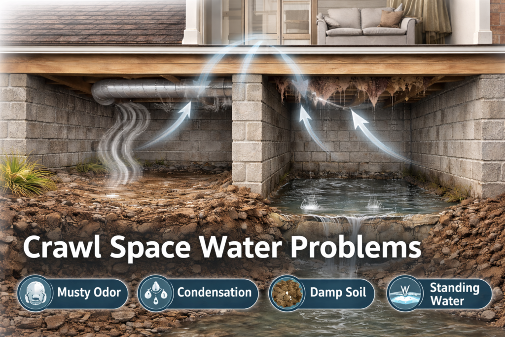 Crawl Space Water Problems: The Symptom Patterns Most Homes Show Before Damage Begins crawl space water problems symptoms