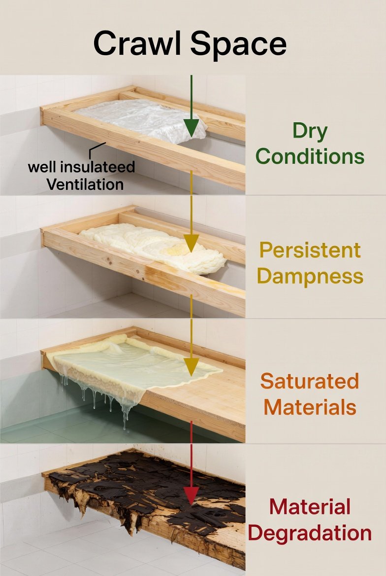 persistent crawl space moisture damage